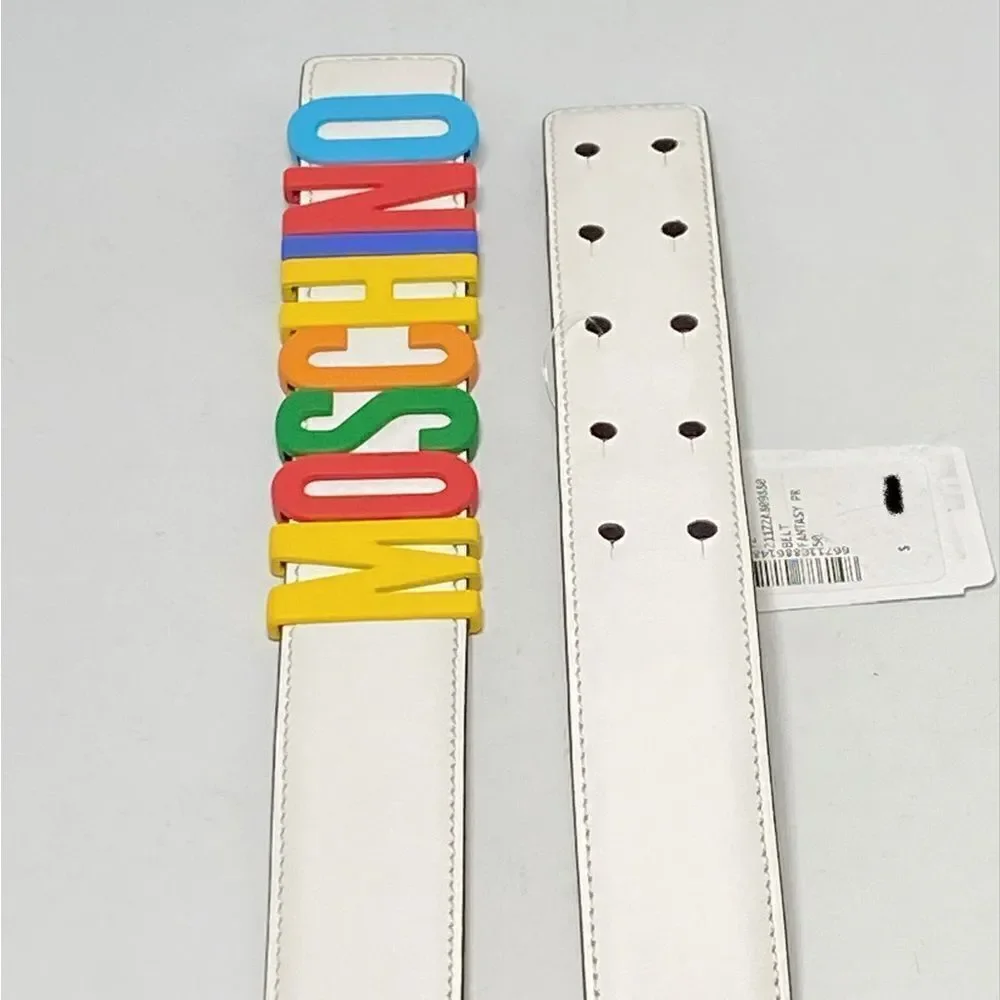 Moschino Multicolor Logo Buckle Leather Belt size 50/34”